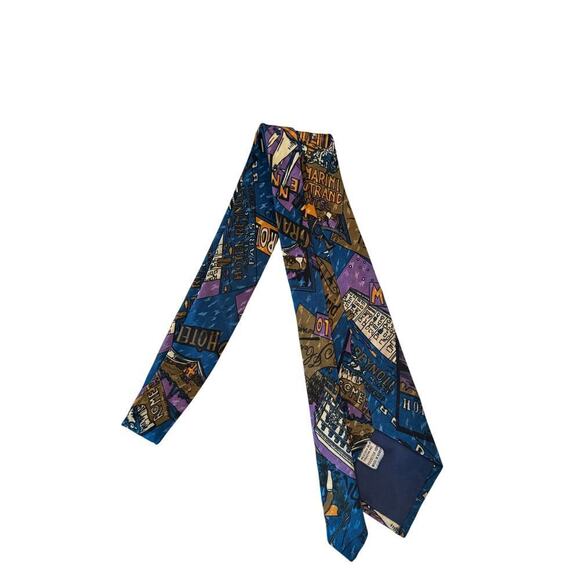 Peacock Silk Trading Mens Tie Travel 80s 90s Retro Peurta Del Sol Madrid Rome - Picture 7 of 7